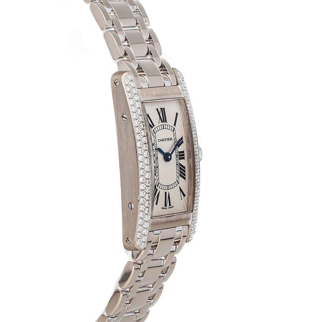 Cartier Silver Diamonds 18k White Gold Tank Americaine Wb7018l1 Womens Wristwatch 28 X 19 Mm Watch Cartier Silver Diamonds 18k White Gold Tank Americaine Wb7018l1 Womens Wristwatch 28 X 19 Mm Watch