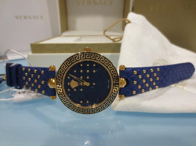 Versace Gold/Blue Leather Vk7040013 Vanitas Ip Womens Watch Versace Gold/Blue Leather Vk7040013 Vanitas Ip Womens Watch