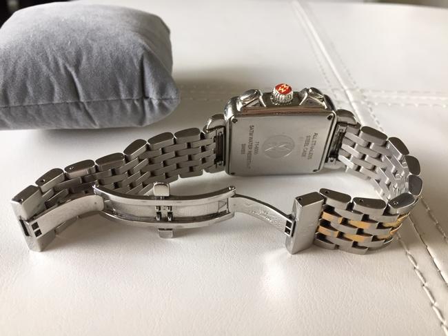 Michele Silver Stainless with 18k Gold Plated Signature Deco Diamond Bezel Chronograph Two Tone Bracelet Watch Michele Silver Stainless with 18k Gold Plated Signature Deco Diamond Bezel Chronograph Two Tone Bracelet Watch