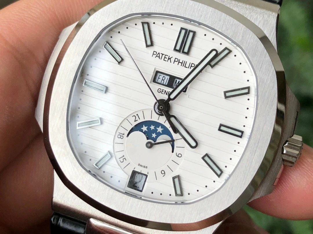 NAUTILUS 5726 COMPLICATED SS 1:1 BEST EDITION BLACK WHITE DIAL ON BLACK LEATHER STRAP A324 NAUTILUS 5726 COMPLICATED SS 1:1 BEST EDITION BLACK WHITE DIAL ON BLACK LEATHER STRAP A324
