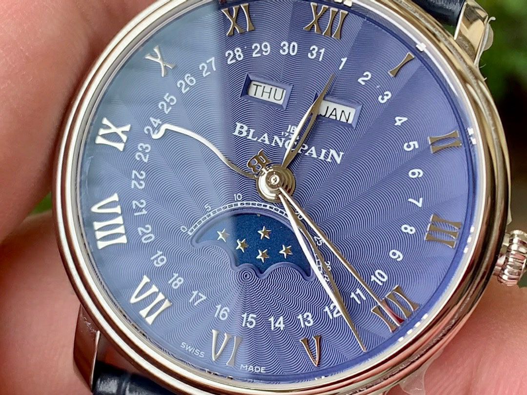 VILLERET 6654 SS COMPLICATED FUNCTION OMF 1:1 BEST EDITION BLUE DIAL ON BLUE LEATHER STRAP A6654 V2