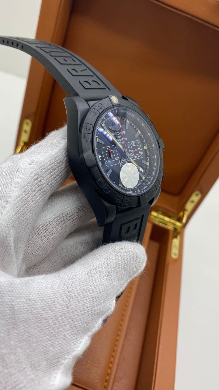 Breitling Chronomat Black Chrono High Version on Black Leather Strap