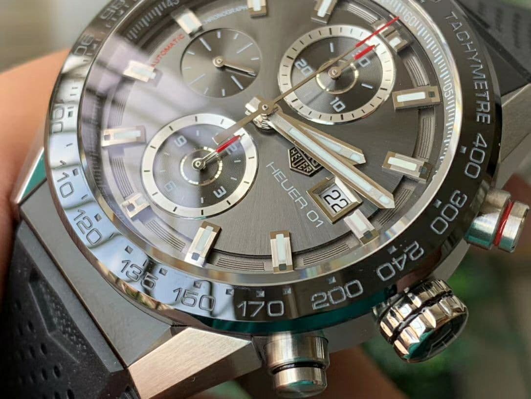 Calibre Heuer 01 Chrono SS XF 1:1 Best Edition Gray Dial on Black Rubber Strap A1887 Calibre Heuer 01 Chrono SS XF 1:1 Best Edition Gray Dial on Black Rubber Strap A1887