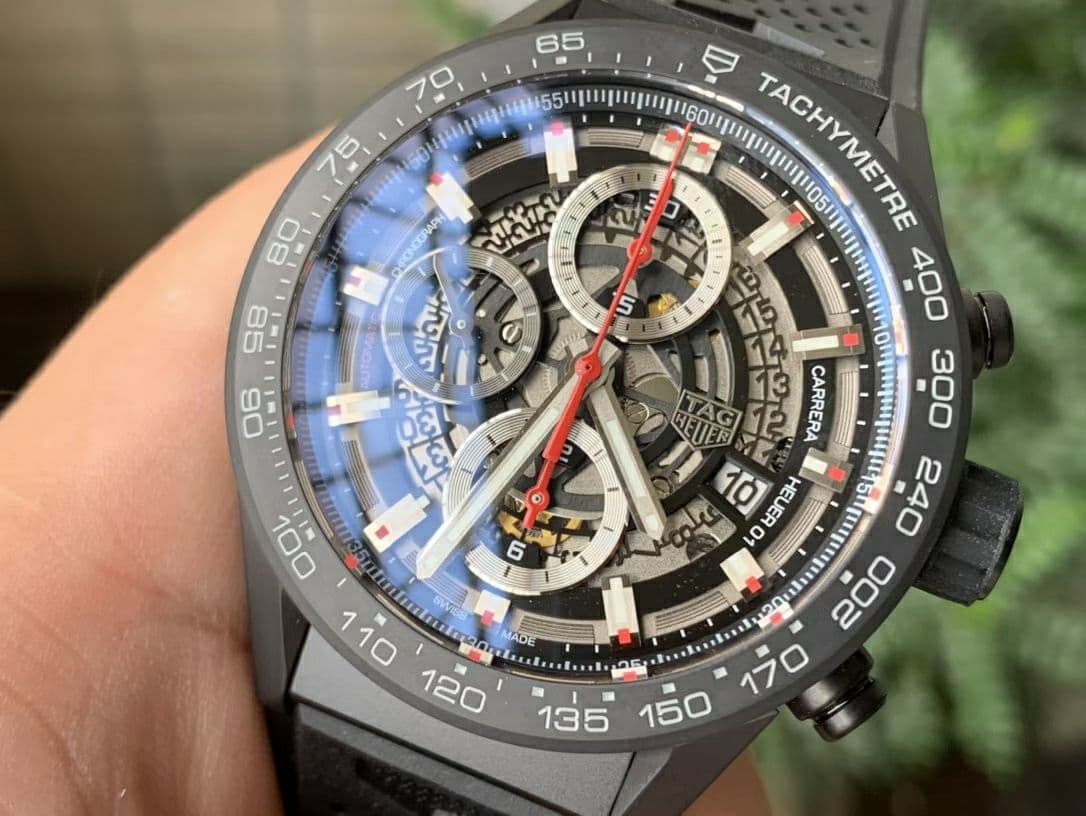 Calibre Heuer 01 Chrono 43mm Ceramic XF 1:1 Best Edition Skeleton Dial Red Hand on Black Rubber Strap A1887 Calibre Heuer 01 Chrono 43mm Ceramic XF 1:1 Best Edition Skeleton Dial Red Hand on Black Rubber Strap A1887