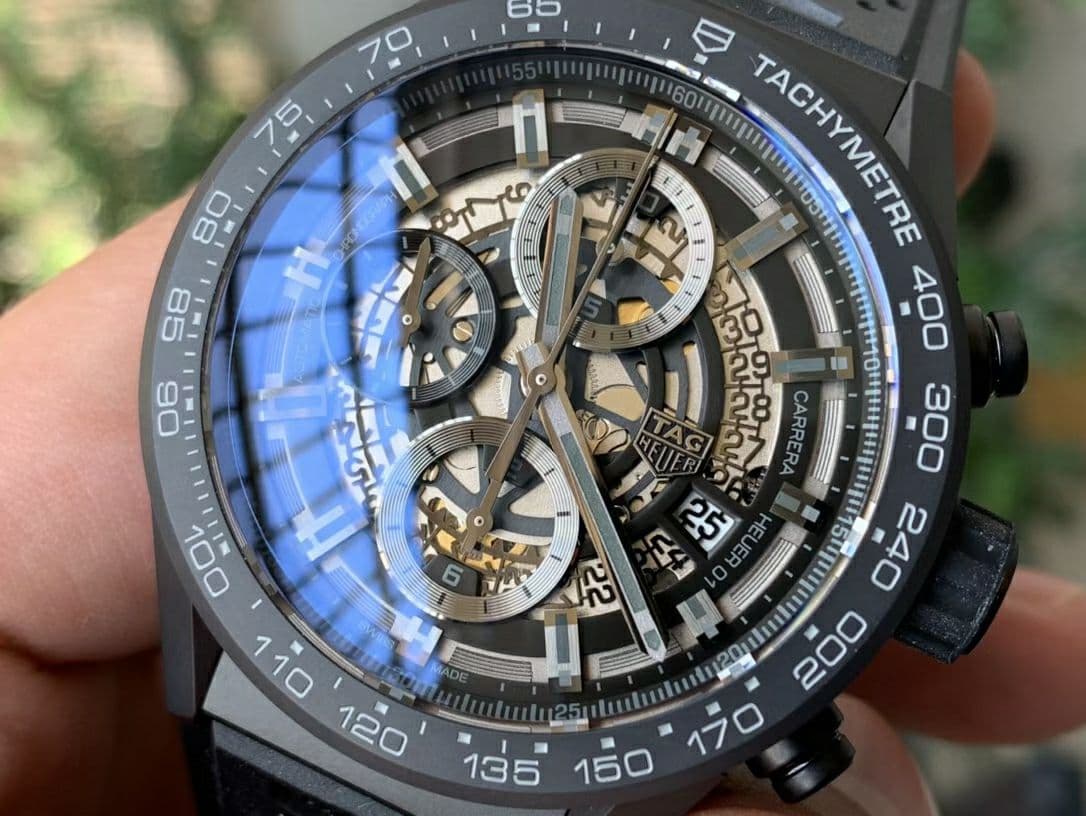 Calibre Heuer 01 Chrono 43mm Ceramic XF 1:1 Best Edition Skeleton Dial on Black Rubber Strap A1887 Calibre Heuer 01 Chrono 43mm Ceramic XF 1:1 Best Edition Skeleton Dial on Black Rubber Strap A1887