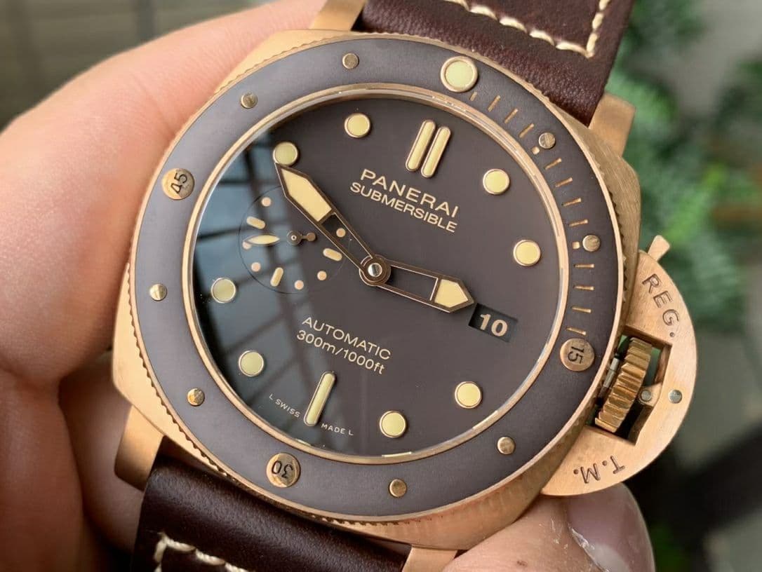 PAM968 V Bronzo VSF 1:1 Best Edition Brown Ceramic Bezel and Dial on Brown Calfskin Strap P.9010 Clone