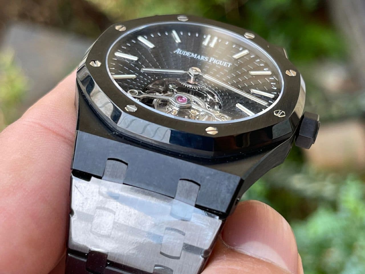 Royal Oak PVD Tourbillon R8F v2 Best Edition Black Sunburst Tapisserie Dial on PVD Bracelet