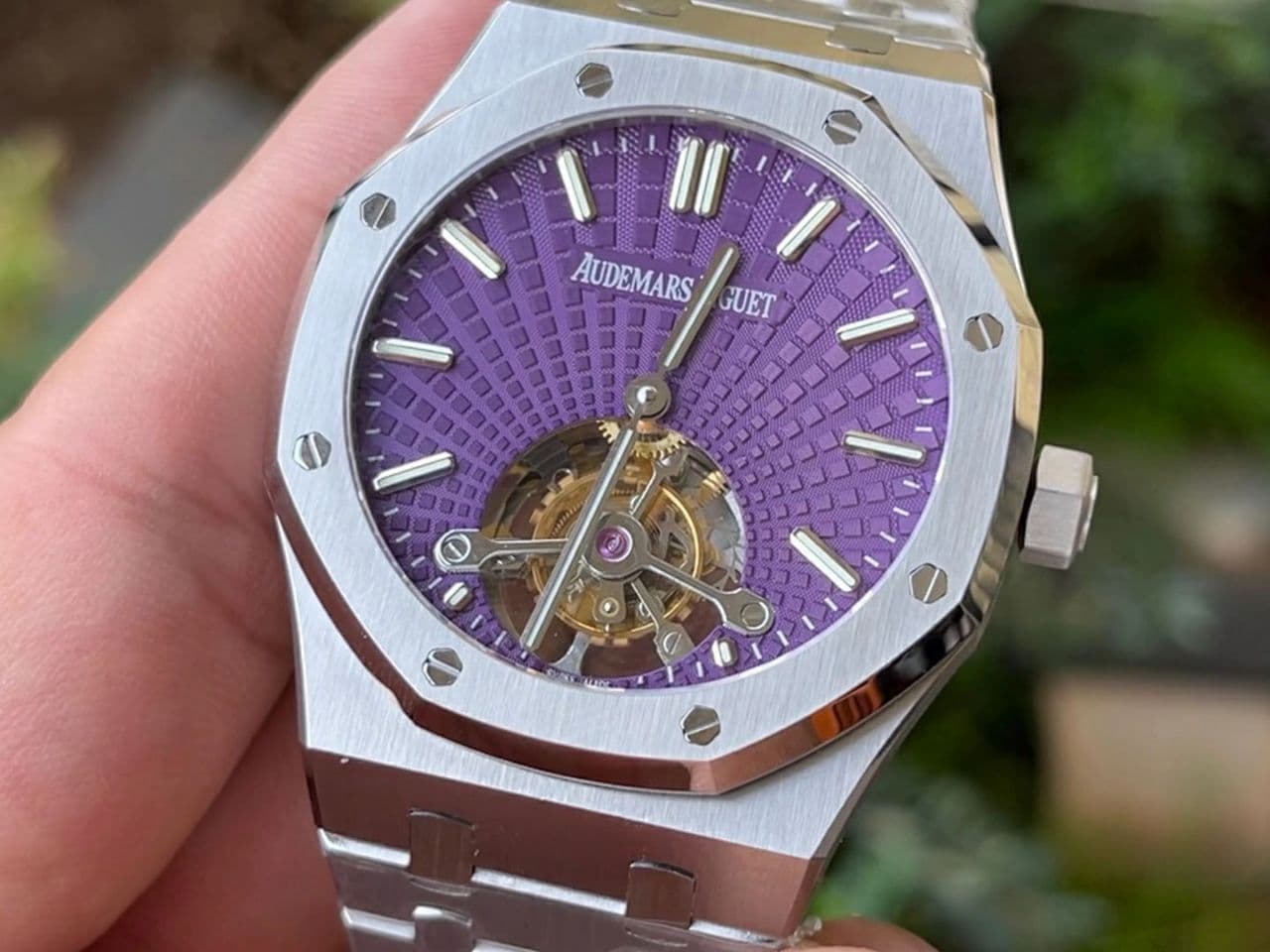 Royal Oak PVD Tourbillon R8F v2 Best Edition SS Sunburst Tapisserie Purple Dial on PVD Bracelet (Copy) Royal Oak PVD Tourbillon R8F v2 Best Edition SS Sunburst Tapisserie Purple Dial on PVD Bracelet (Copy)
