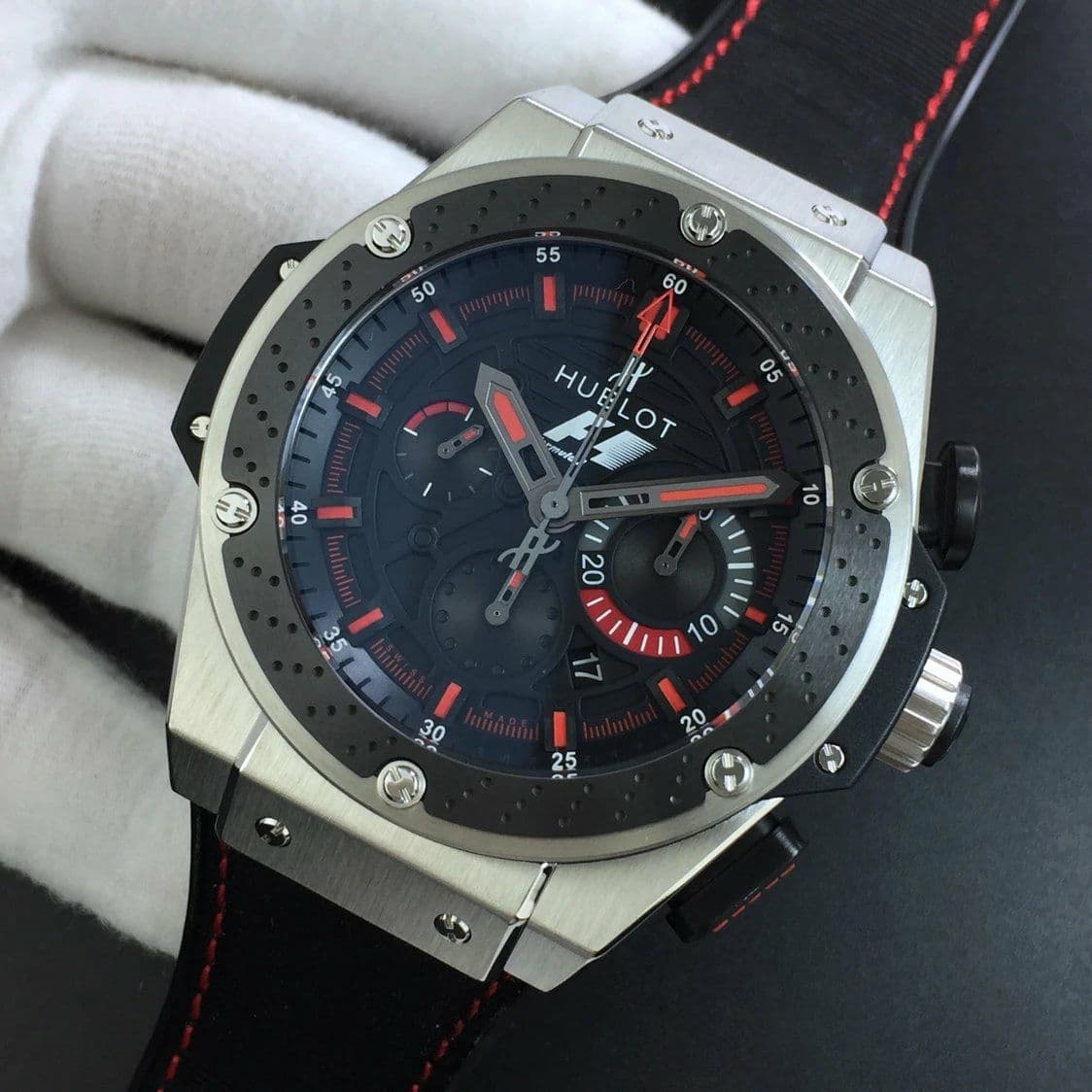 Big Bang Ferrari F1 Carbon Fiber V6F Limited Edition Black/Red Dial on Black Leather Strap HUB4100