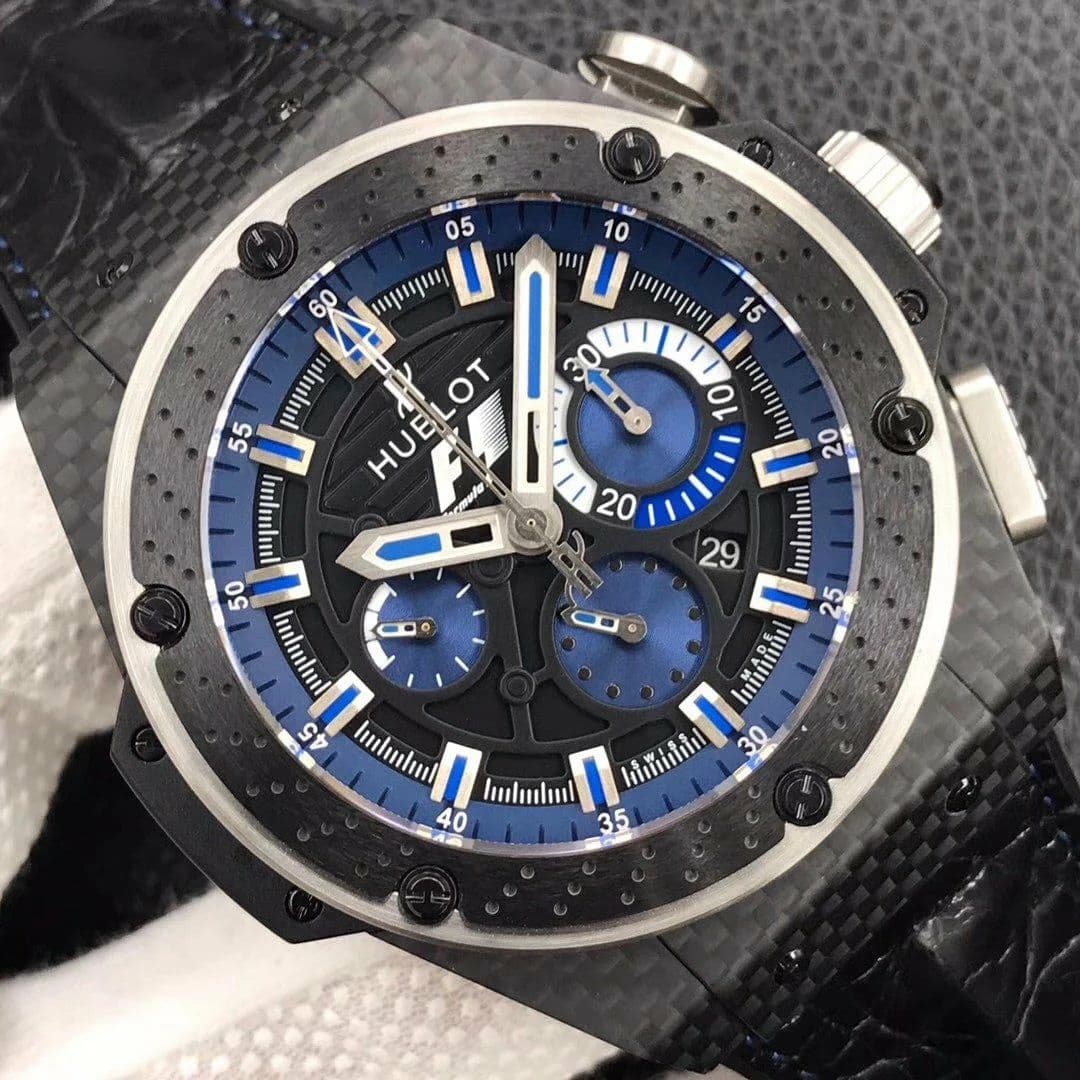 Big Bang Ferrari F1 Carbon Fiber V6F Limited Edition Black/Blue Dial on Black Leather Strap HUB4100 Big Bang Ferrari F1 Carbon Fiber V6F Limited Edition Black/Blue Dial on Black Leather Strap HUB4100