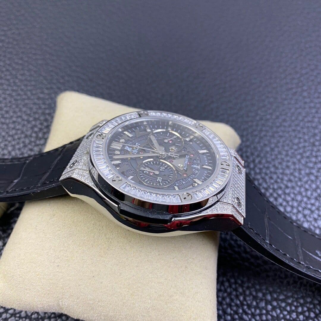 Classic Fusion Chrono SS OXF Best Edition Diamonds Case Black Dial on Black Leather Strap A7750