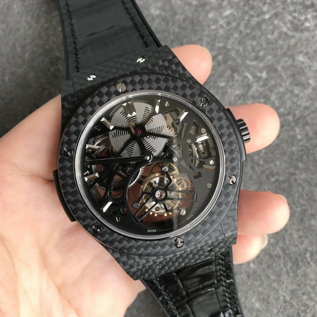 Big Bang Tourbillon Solo Bang MD PVD Black Skeleton Dial on Black Rubber Strap