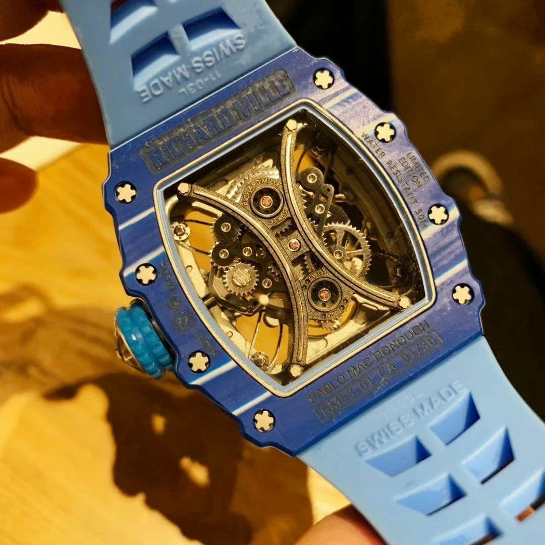RM 53-01 Real Tourbillon Pablo Mac Donough Blue V9F Best Edition on Blue Rubber Strap RM 53-01 Real Tourbillon Pablo Mac Donough Blue V9F Best Edition on Blue Rubber Strap