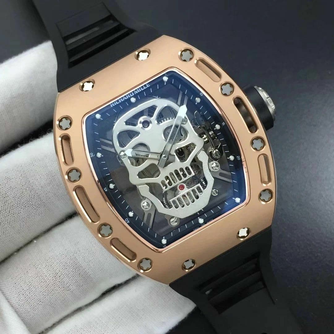 RM052 RG Real Tourbillon EURF Best Edition Skeleton Skull Dial on Black Rubber Strap