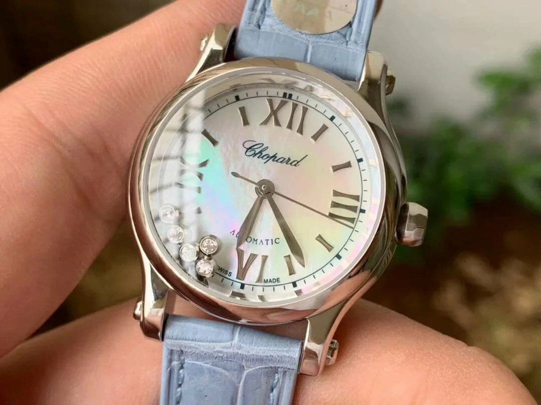 Happy Sport Automatic SS 30mm YF 1:1 Best Edition White Dial on Light Blue Leather Starp A2892 Happy Sport Automatic SS 30mm YF 1:1 Best Edition White Dial on Light Blue Leather Starp A2892