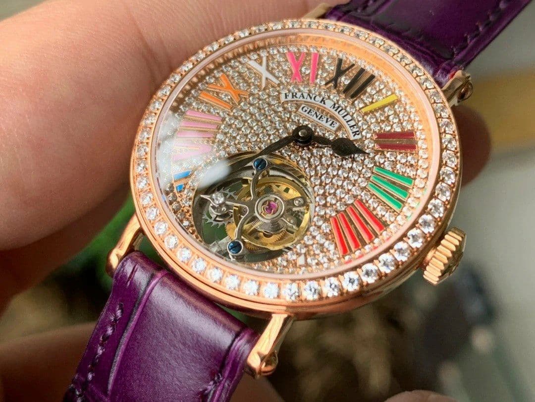 Color Dreams Tourbillon RG Diamond Roman Numerals Markers on Purple Croco Leather Strap Color Dreams Tourbillon RG Diamond Roman Numerals Markers on Purple Croco Leather Strap