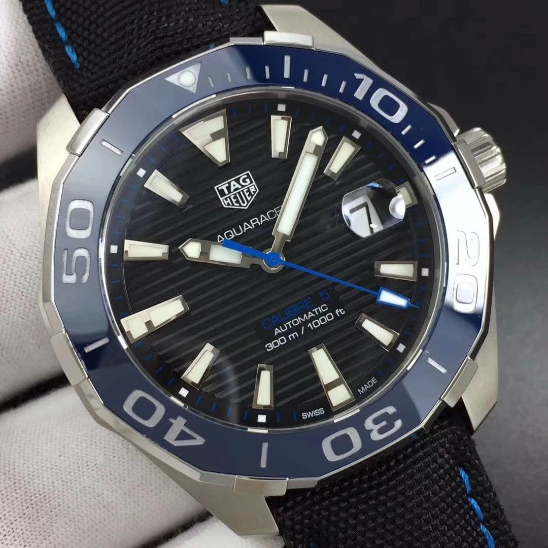 Aquaracer Calibre 5 SS 43mm OXF 1:1 Best Edition Ceramic Bezel Black Dial "Single Blue" on Nylon Strap SW200 Aquaracer Calibre 5 SS 43mm OXF 1:1 Best Edition Ceramic Bezel Black Dial "Single Blue" on Nylon Strap SW200