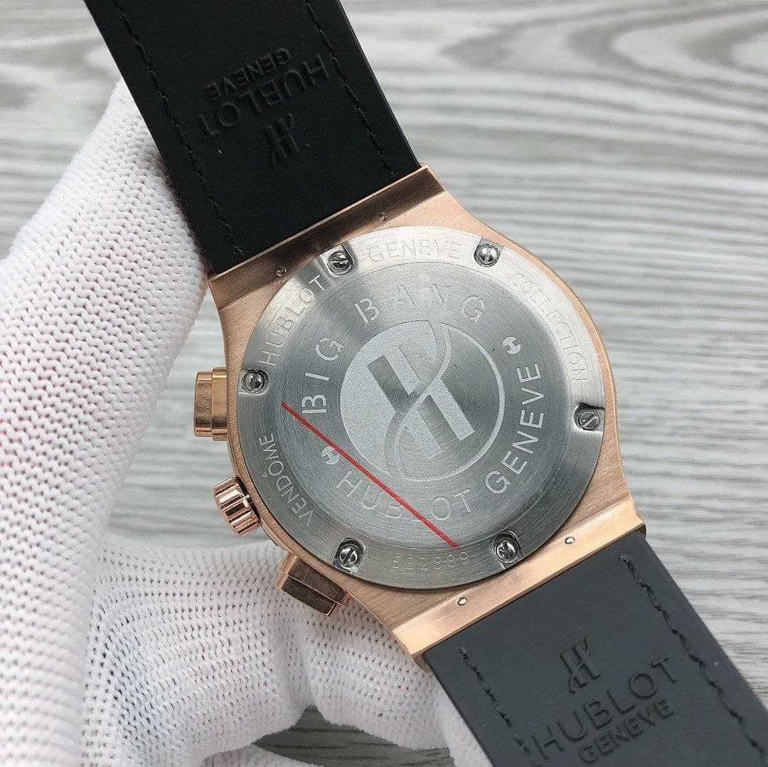 Hublot Chrono Gold Black Hight Version on Black Leather Strap