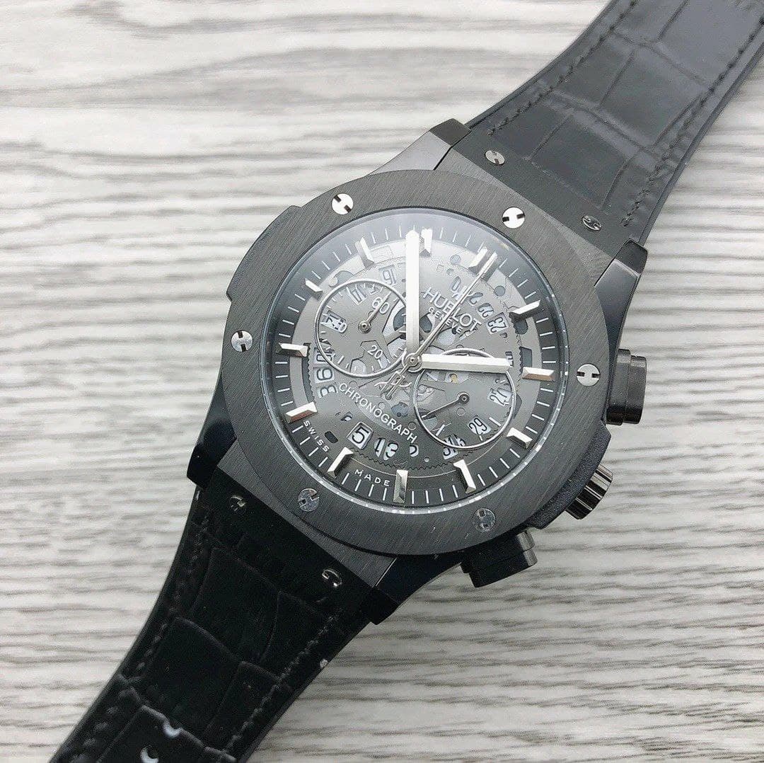 Hublot Chrono Black Hight Versio On Black Rubber Strap