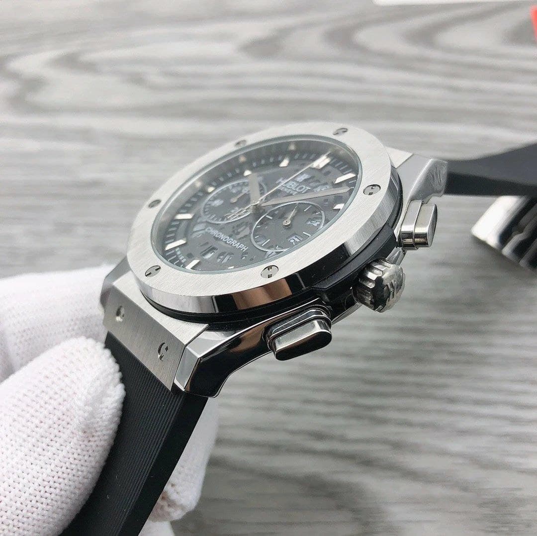 Hublot Chrono Silver Hight Version On Black Rubber Strap