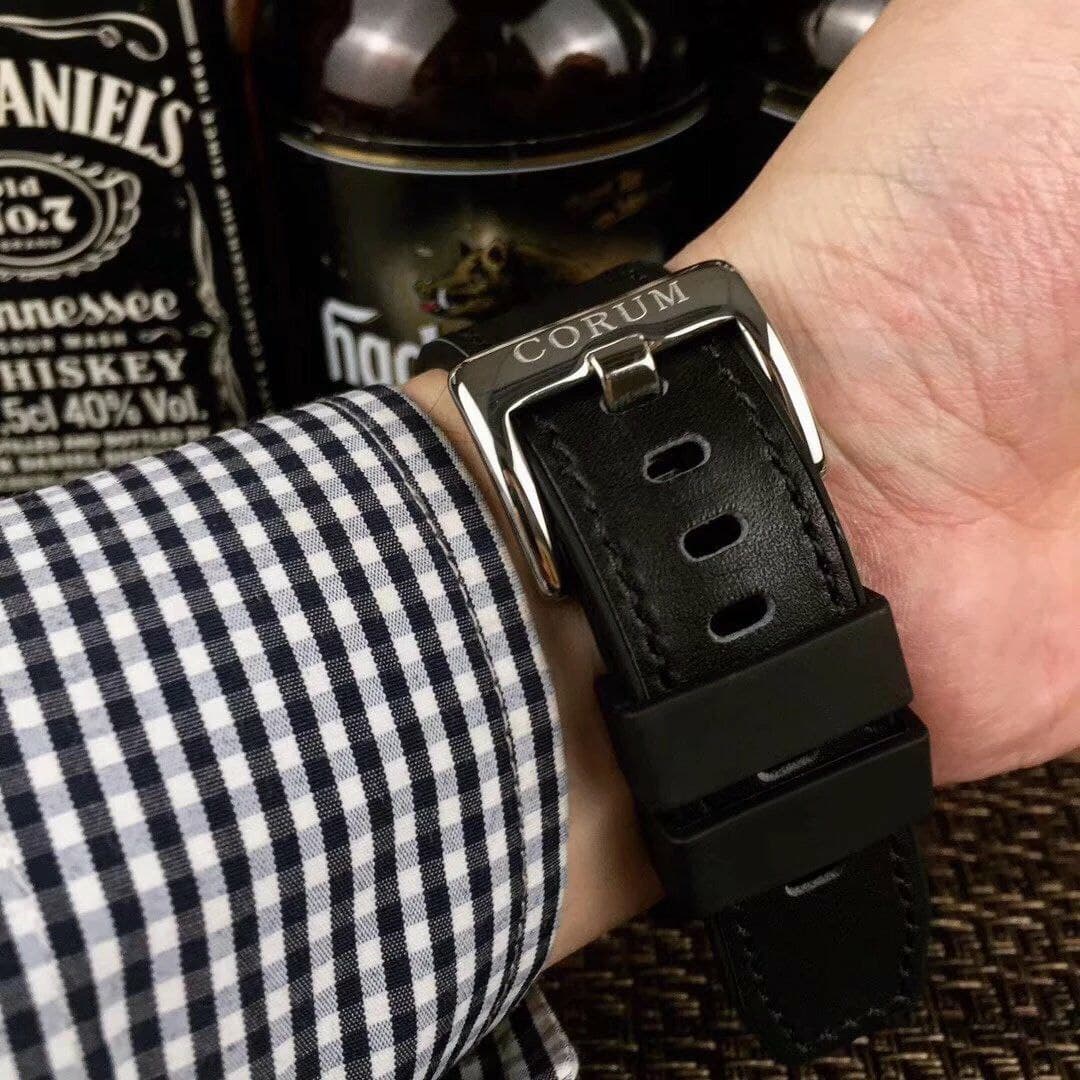 Coru Babble Case Silver Skull on Black Leather Strap