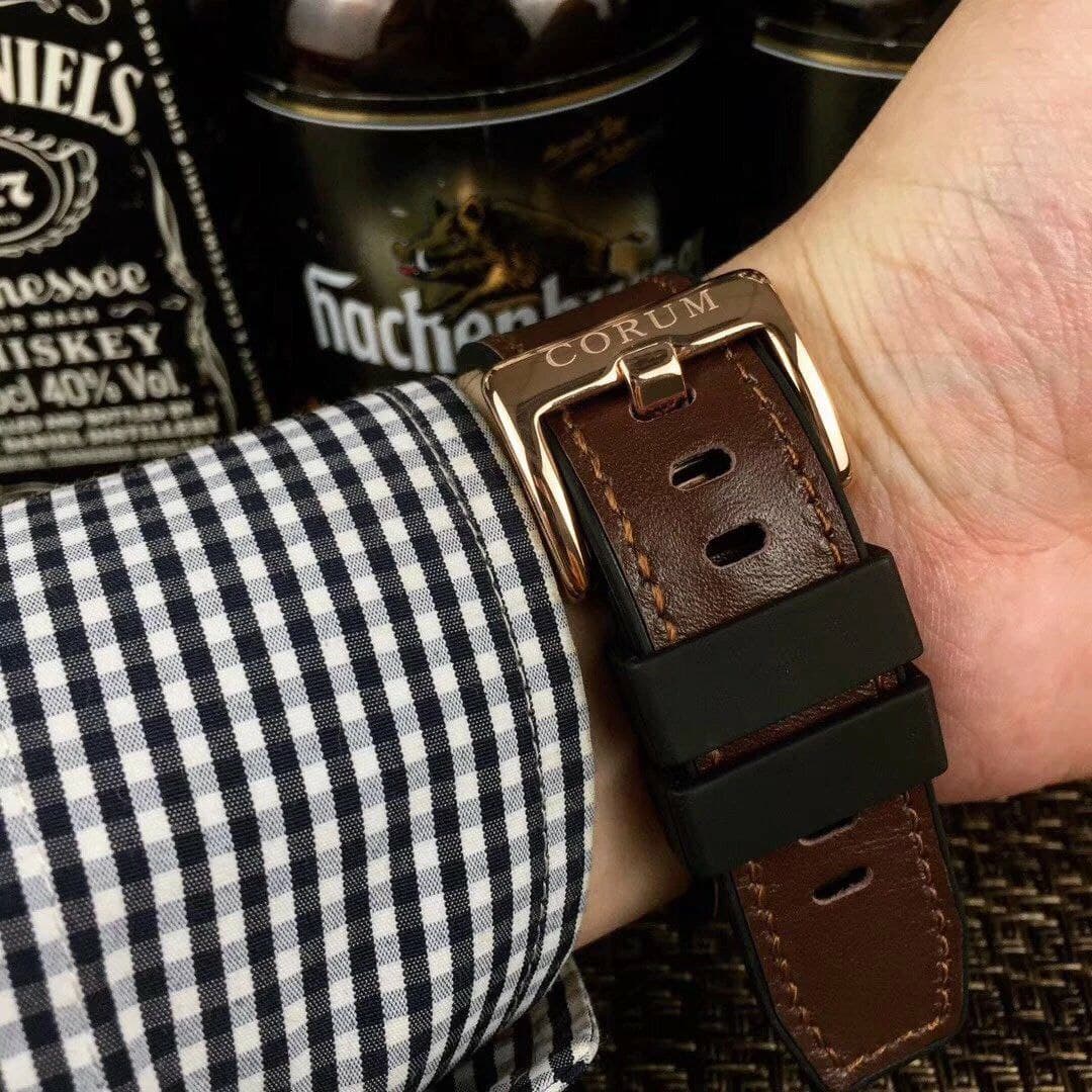 Coru Babble Case Gold Skull on Brown Leather Strap