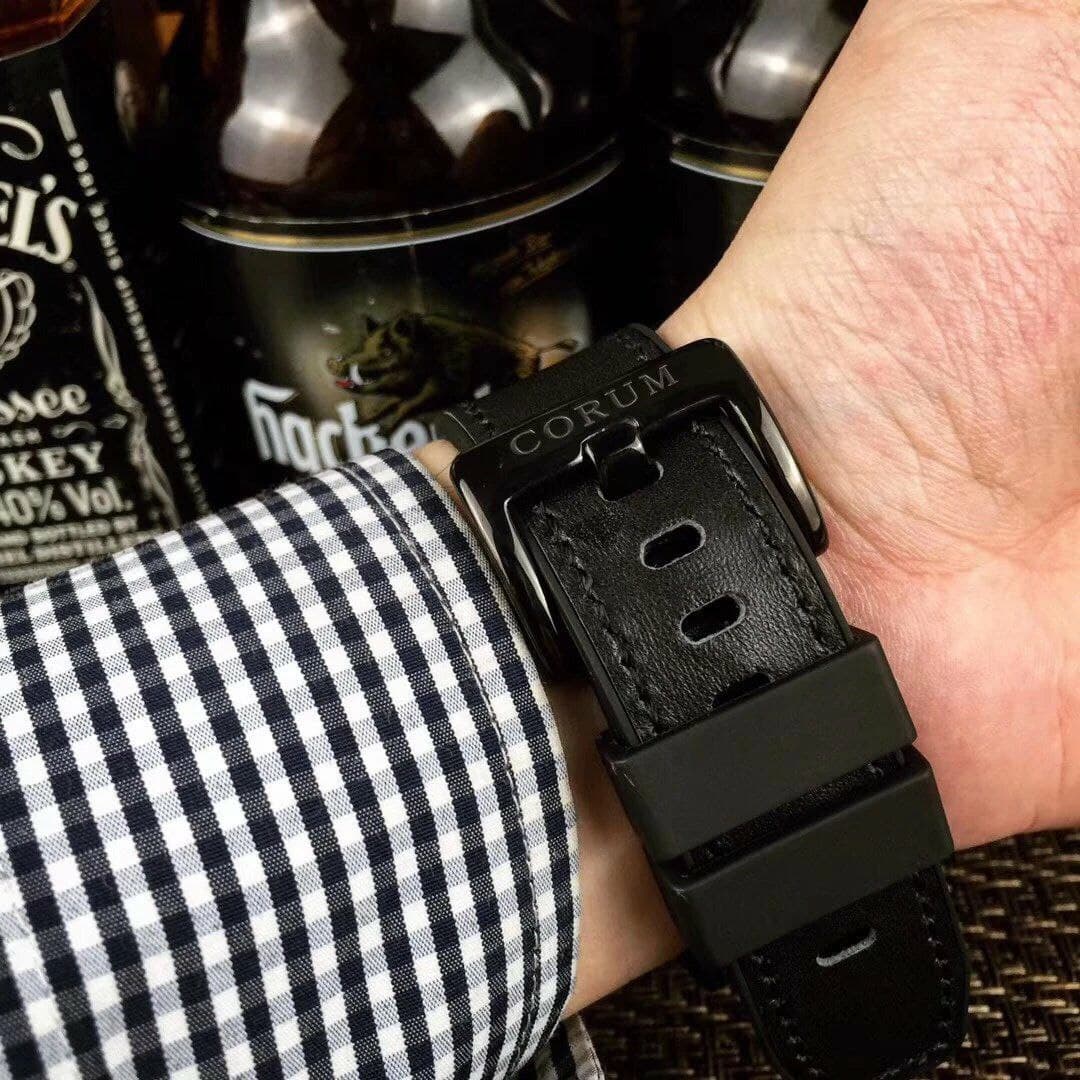 Coru Babble Case Black Skull on Black Leather Strap