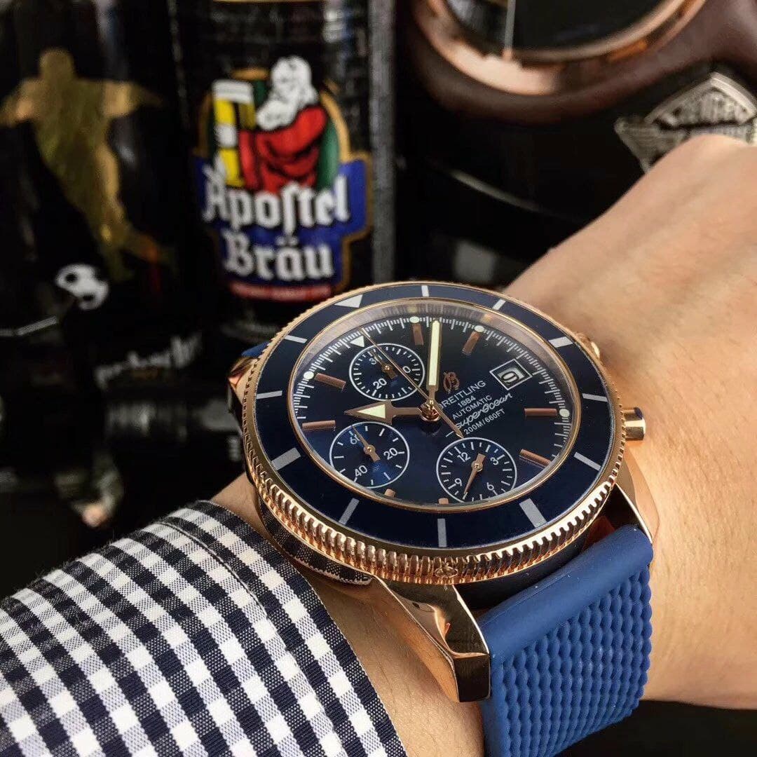 Breitling Superocean Blue Dial on Blue Rubber Strap