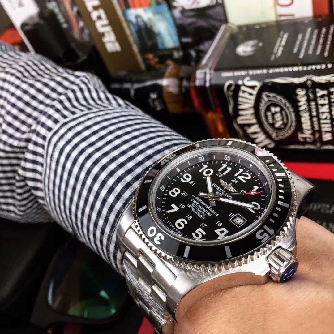 Breitling Superocean Black Dial on SS Strap