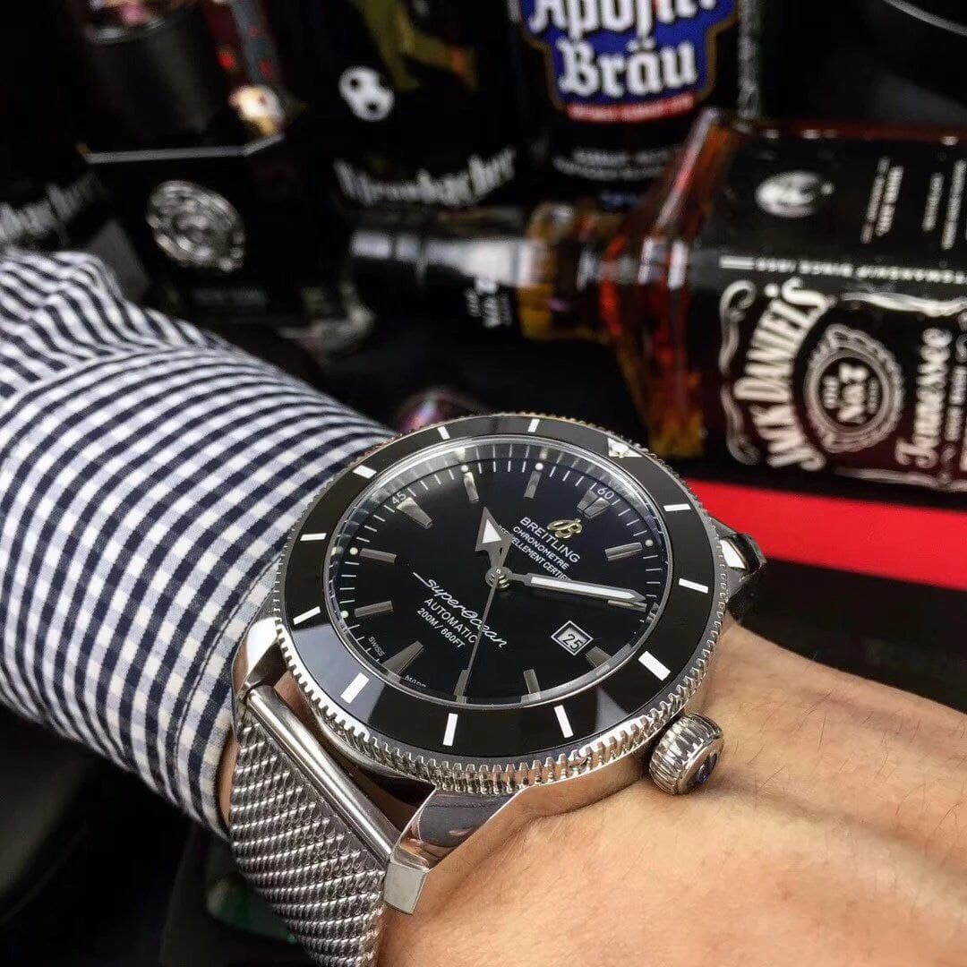 Breitling Super Ochean High Version On Solid Steel Strap Black Dial