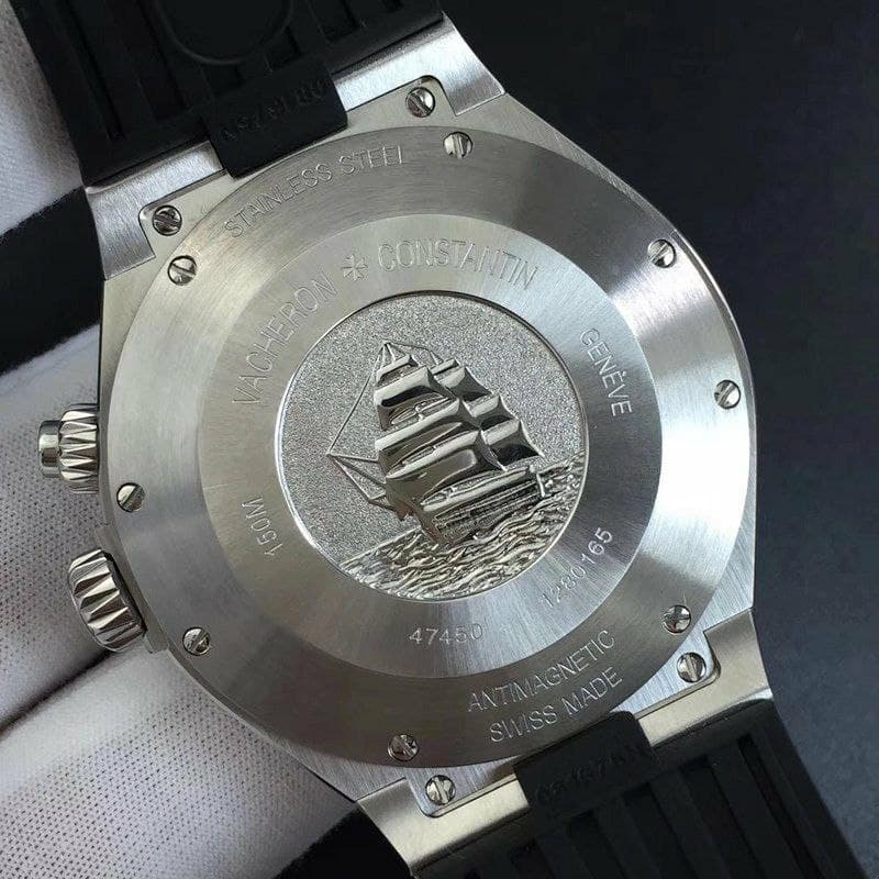 Overseas Dual Time Power Reserve TWA 1:1 Best Edition Black Dial on Black Leather Strap