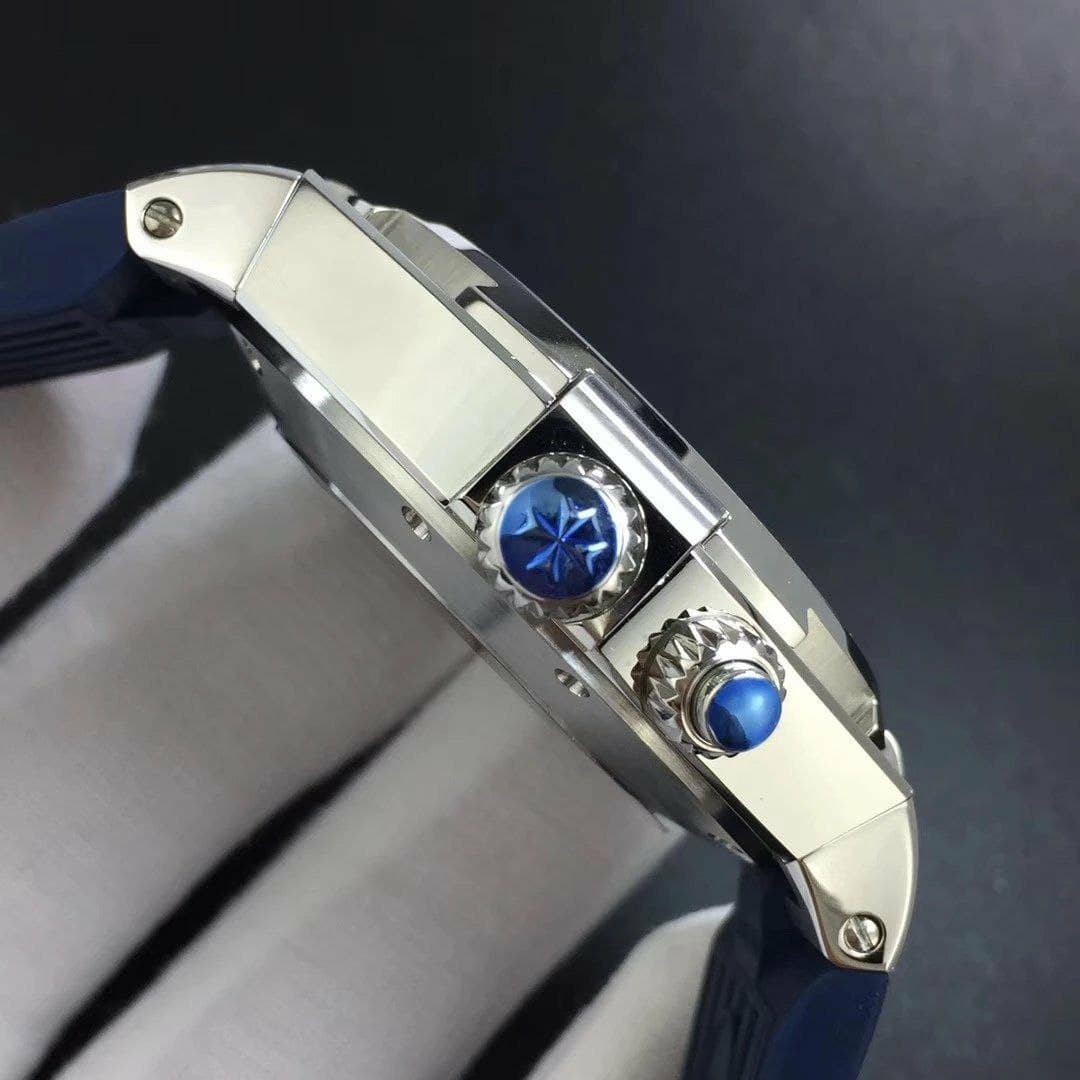 Overseas Dual Time Power Reserve TWA 1:1 Best Edition Blue Dial on Blue Leather Strap
