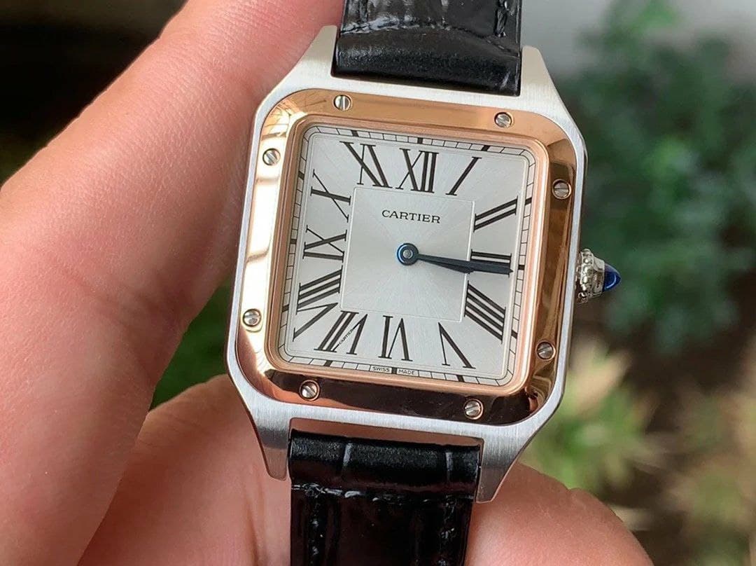 Santos 27.5mm SS/RG XF 1:1 Best Edition Silver Dial on Black Croco Strap Ronda Quartz Santos 27.5mm SS/RG XF 1:1 Best Edition Silver Dial on Black Croco Strap Ronda Quartz