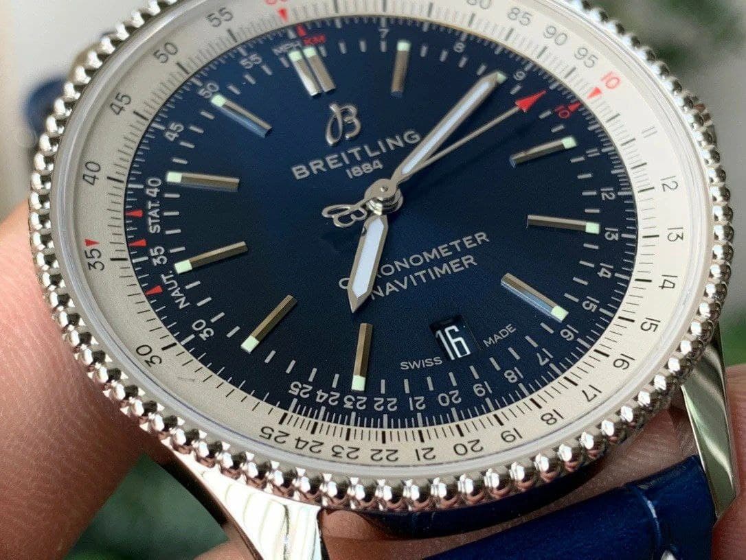 Navitimer 1 SS 41mm V7F 1:1 Best Edition SS Bezel Blue Dial on Blue Leather Strap