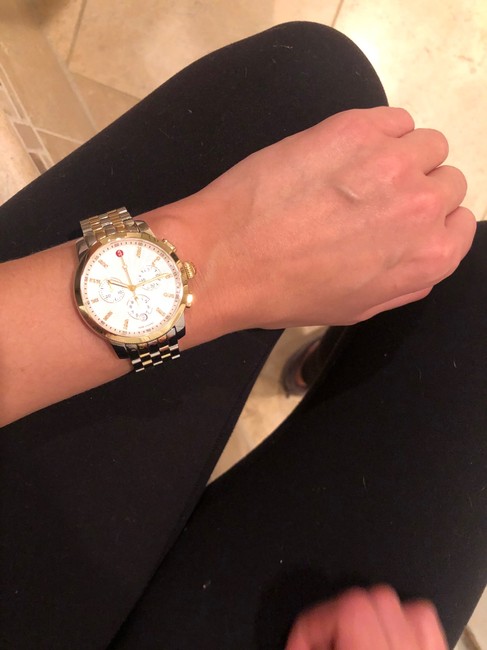 Michele Silver uptown Diamond Dial Chronograph 39mm Two Tone Watch