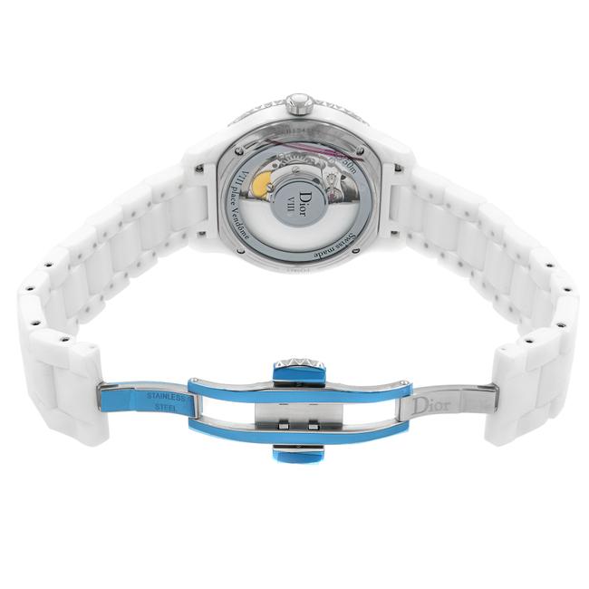 Dior Silver Dial White Ceramic Steel Diamond Watch