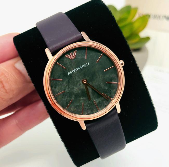 Emporio Armani Marble Grey/ Multi Womens Three-hand Leather Ar11172 Watch