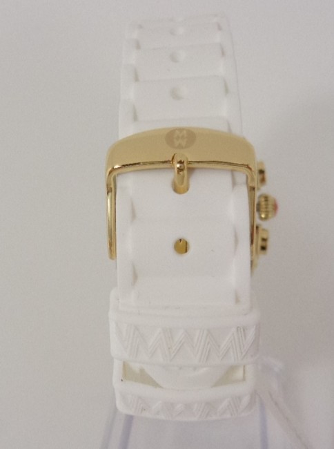 Michele White/Gold Mww06l000013 Womens Square Park Chronograph Dial Silicon Watch