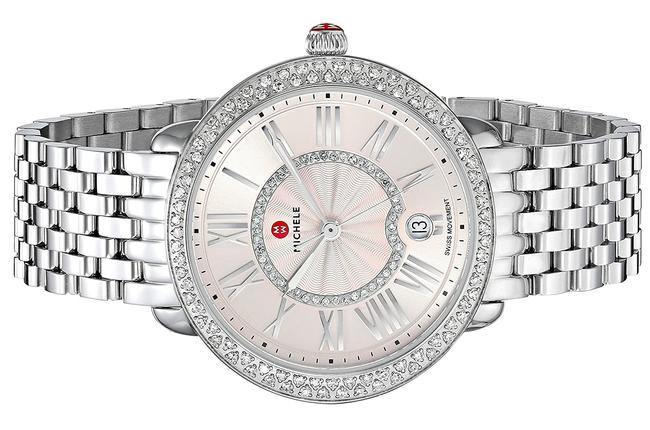 Michele Silver Serein Mid Stainless Blush Pink Diamond Mww21b000137 Watch