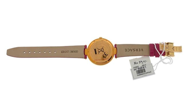Versace Gold Tone Steel Mystique Foulard Vk603 0013 Pink Quartz Diamond Watch