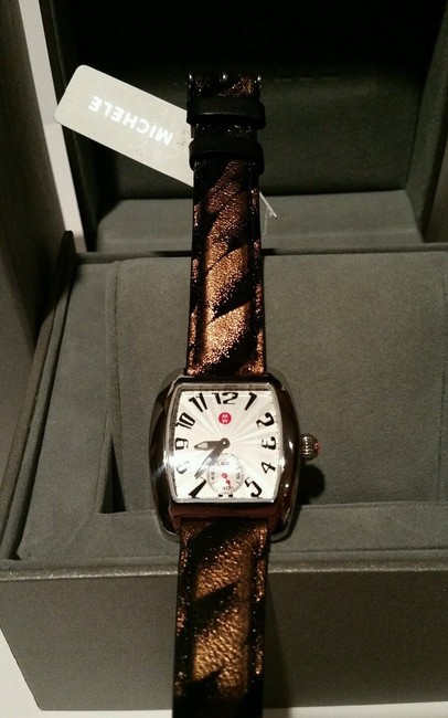 Michele Silver Gold Black New Mini Urban Tone Metallic Leather Band Watch