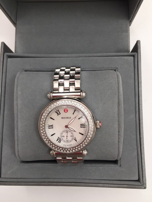 Michele Silver Mw16a01a2025 " Caber " Diamond Mother Of Pearl Dial Watch