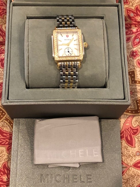 Michele Gold/Silver Deco Mid Two Tone Diamond Bracelet Watch
