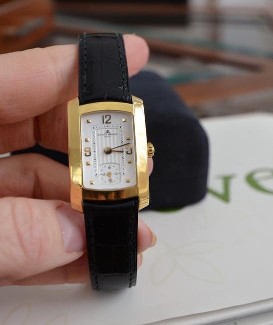 Baume & Mercier Black W Sale Solid 18k Hampton W/ Leather Band Watch
