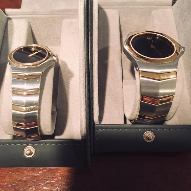 Movado Silver Gold and Black Mens Womens Matching Set Watch