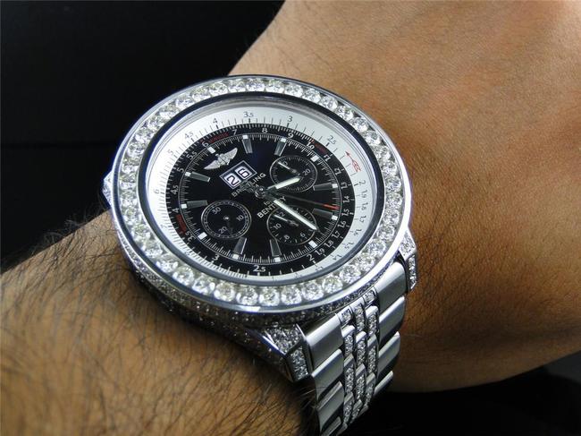 Breitling Stainless Steel Mens Custom Bentley Motors 6.75 Mm 50 Mm Genuine Diamond 28ct Watch