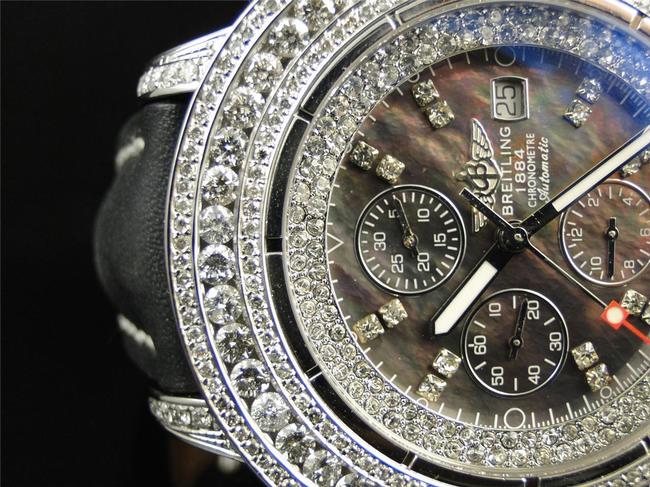 Breitling Stainless Steel Mens Custom Super Avenger Aeromarine 55 Mm Genuine Diamond 23 Ct Watch