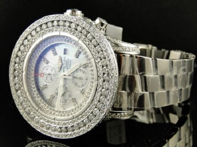 Breitling Stainless Steel XL Custom Mens Super Avenger 3 Row Diamond 23 Ct Watch