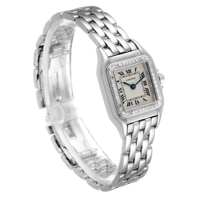 Cartier Silver Diamonds 18k White Gold Panthere Wf3091f3 Womens Wristwatch 22 X 22 Mm Watch