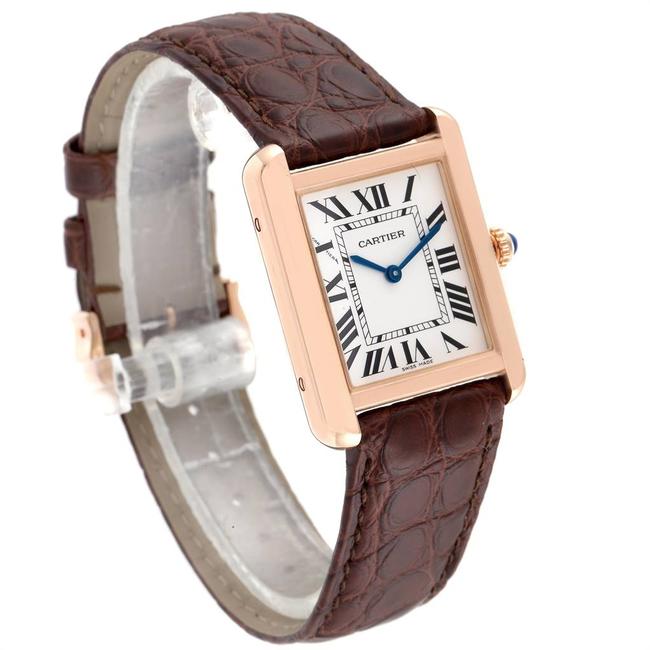 Cartier Silver 18k Rose Gold and Leather Tank Solo W5200024 Womens Wristwatch 30x23mm Watch